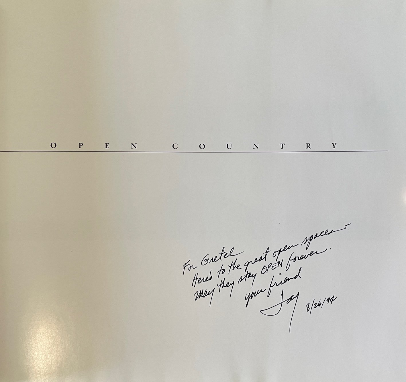 Open Country: Text and Photographs [signed + letter]