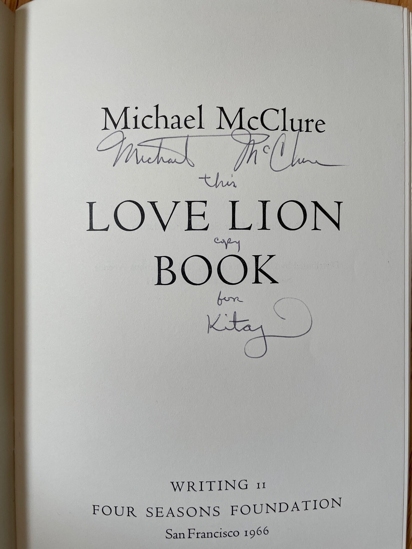 Love Lion Book by Michael McClure [signed R. B. Kitaj copy]