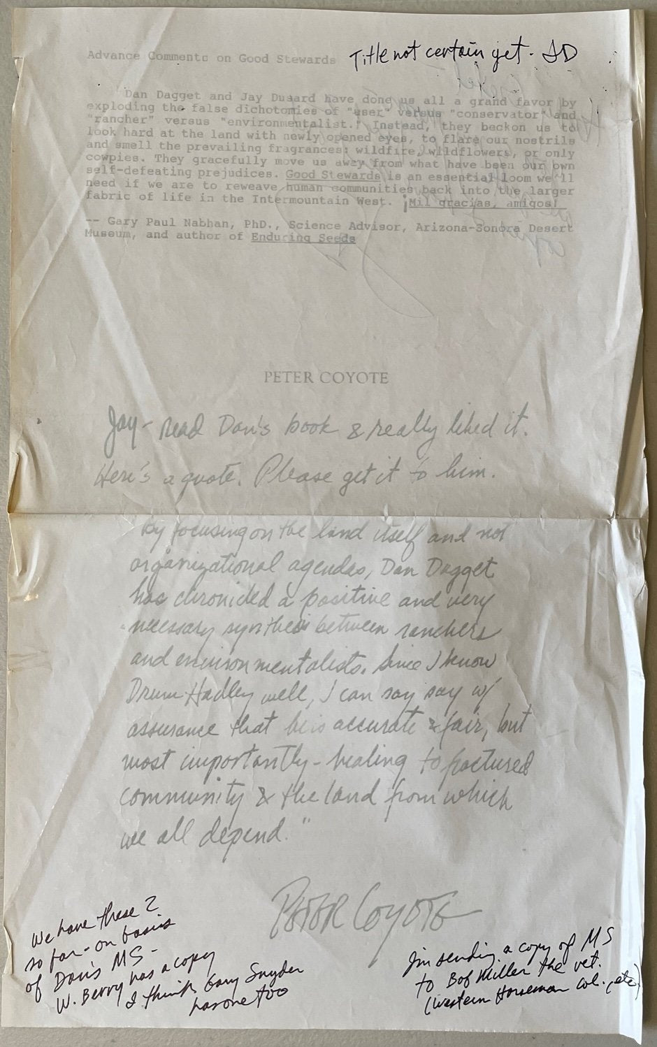 Open Country: Text and Photographs [signed + letter]