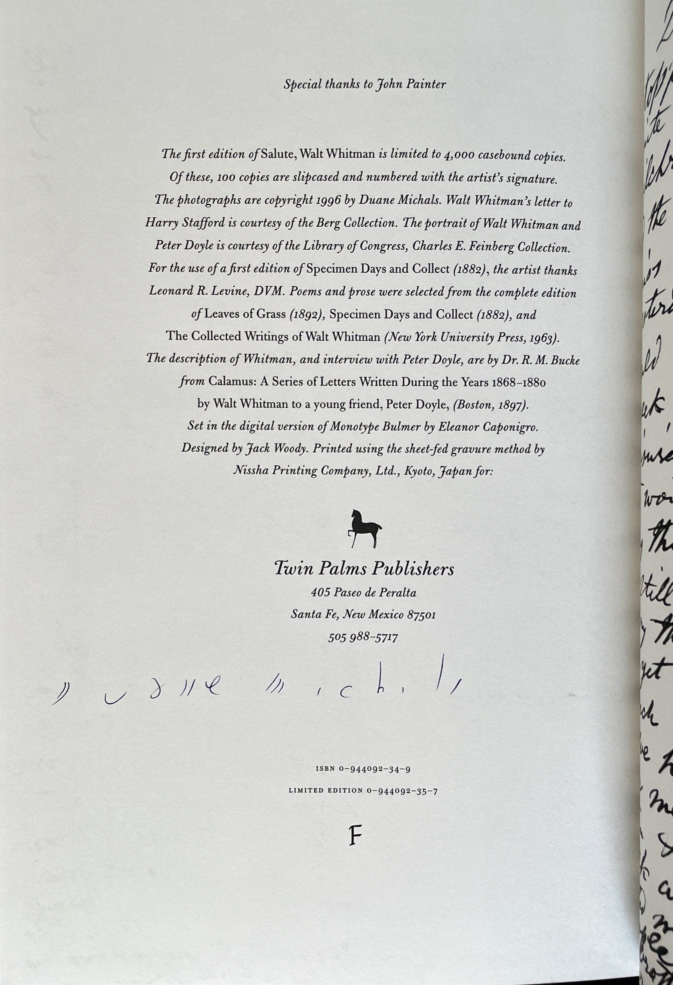 Duane Michals: Salute, Walt Whitman [signed slipcase edition]